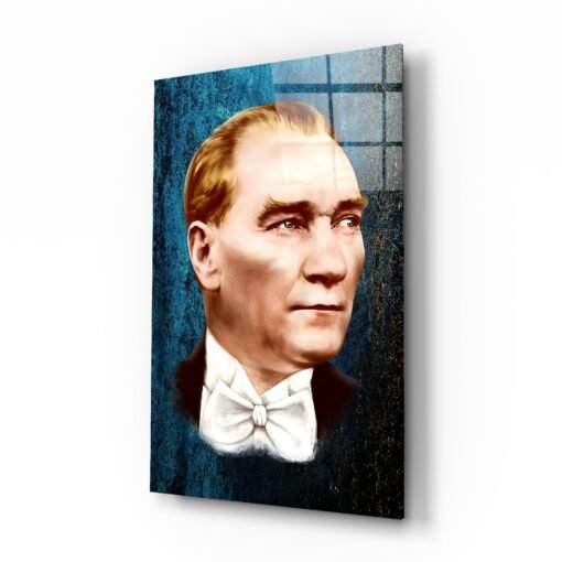 Atatürk portret blauw Glasschilderij