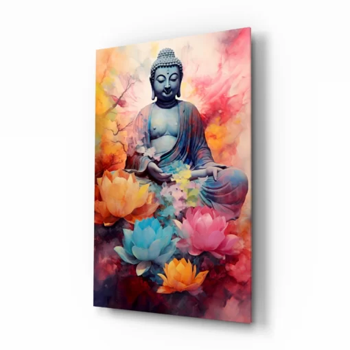 Boeddha met bloemen Glasschilderij