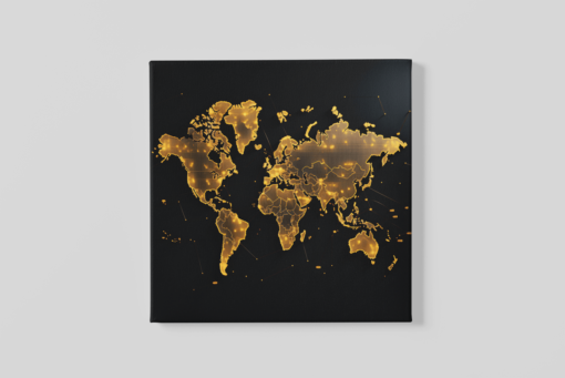 OEFE 1083 wereldkaar goud bruin canvas schilderij vierkant