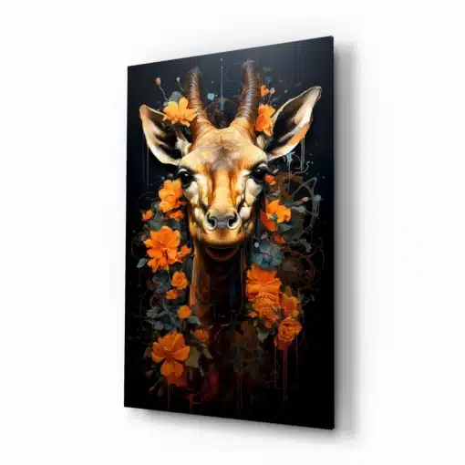 dsg 7023 b glasschilderij dieren giraffe met bloemen