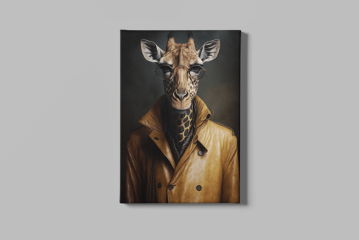 ALIVA 1386 giraffe in leren jas canvas schilderij