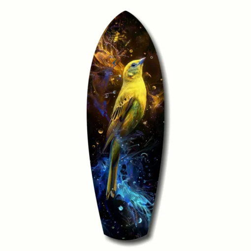 ksrf 2057 b gele vogel surfboard glasschilderij