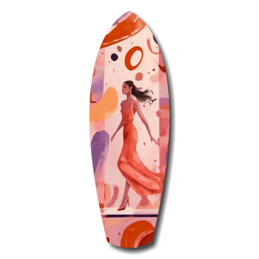 srf 1009 b vrouw met jurk surfboard glasschilderij